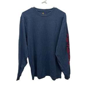 Vintage Y2K Carhartt Mens Faded‎ Spell Out Long Sleeve T-Shirt Heather Blue
